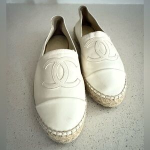 Chanel CC Logo Slip on Leather Espadrilles in Ivory EU 36 US 6